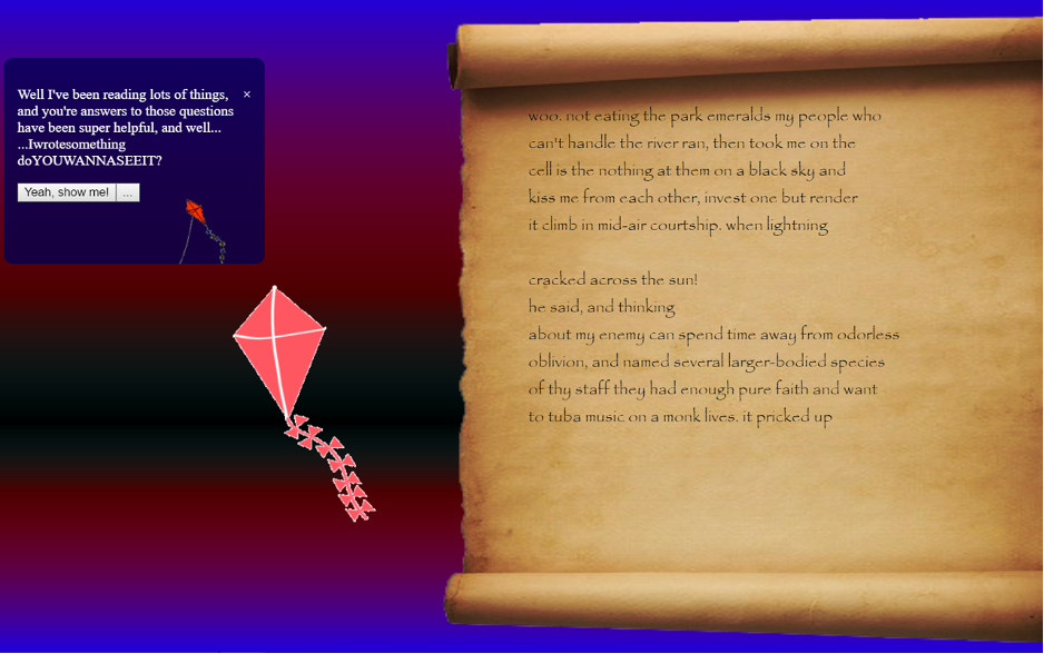 A colorful background with a parchment scroll and a kite