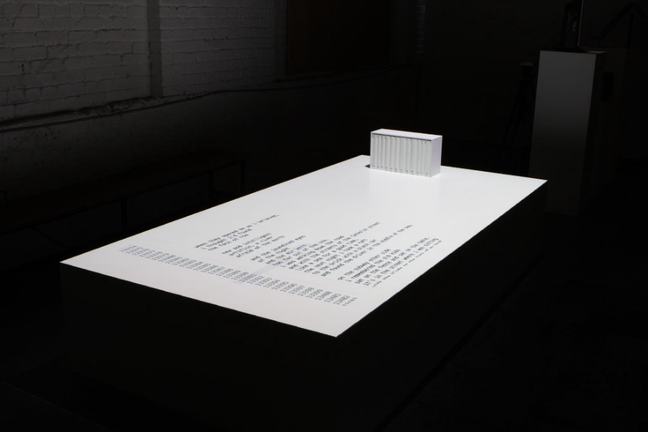 A table with text displayed on it